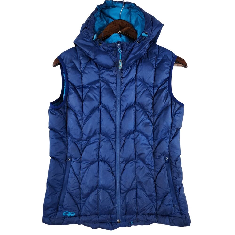 Outdoor Research Women's Blue Quilted Hooded Puffer Vest